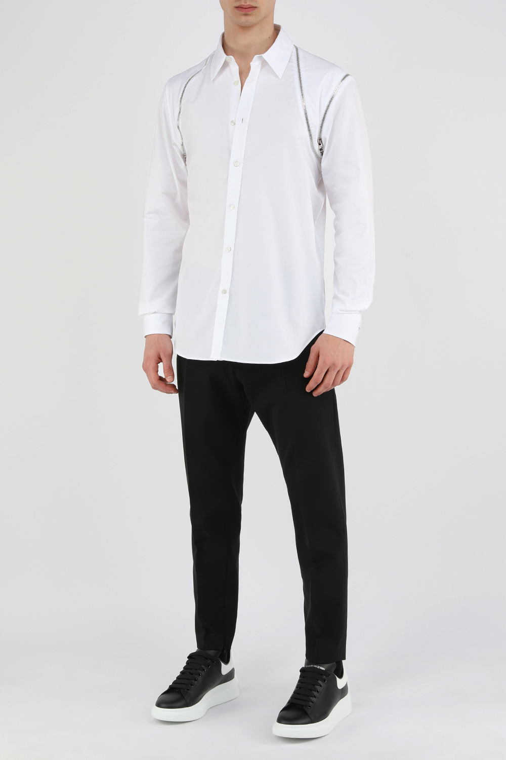 חולצה מכופתרת לבנה עם אפקט רוכסן